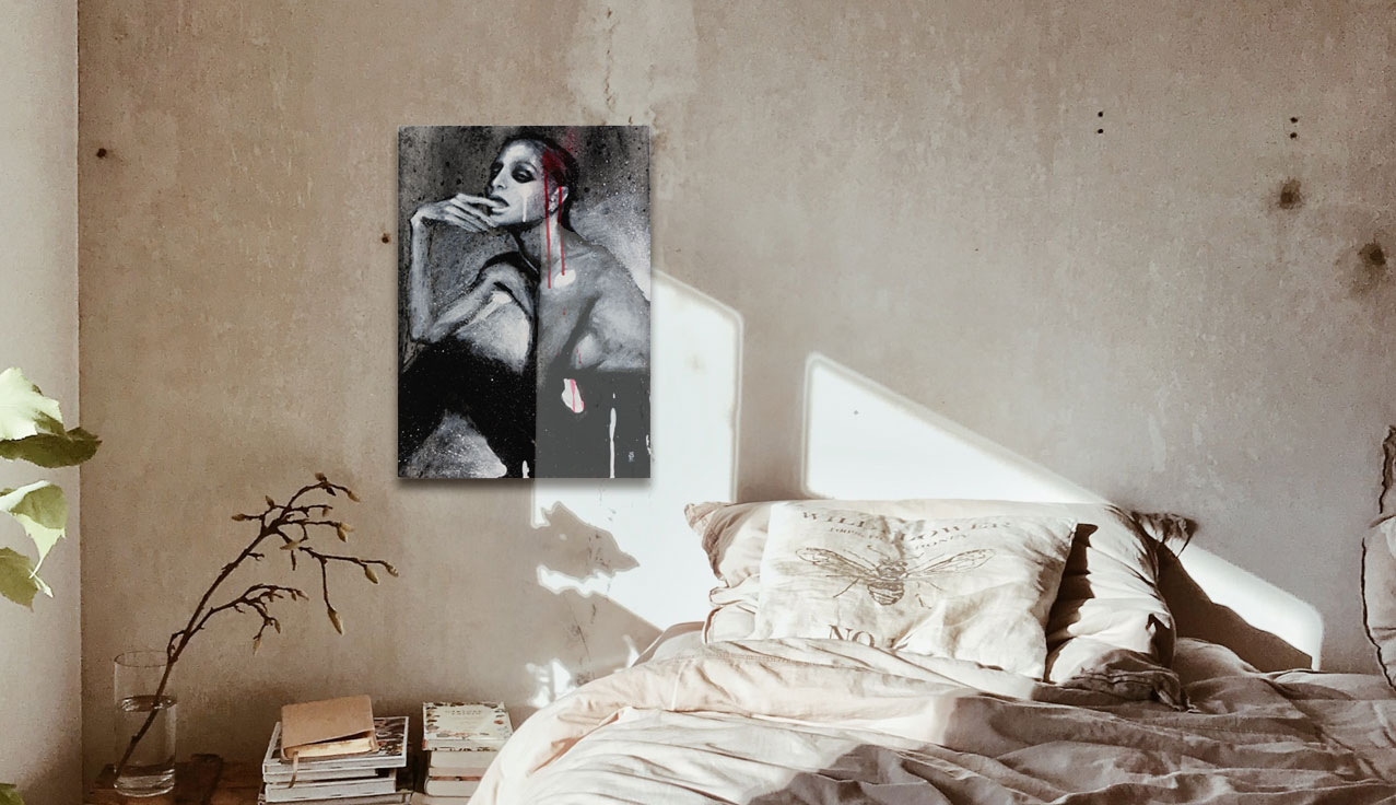 Chambre bohême. Déco tableau original de caractère 100€.